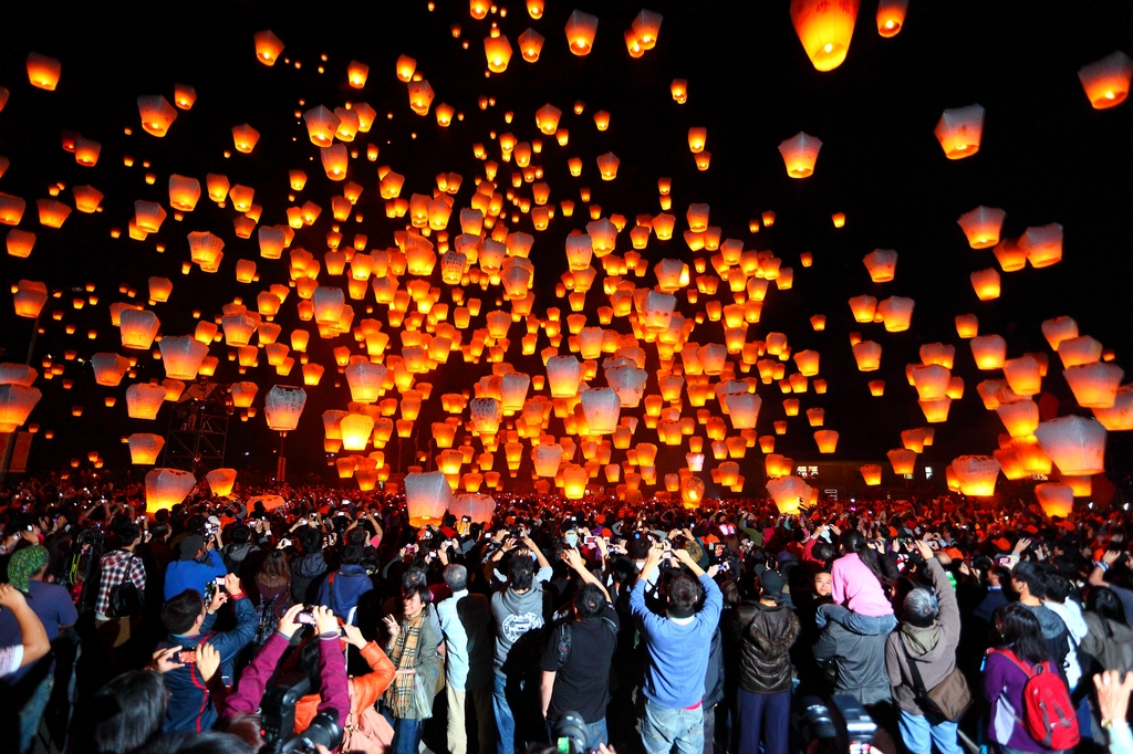 Hundreds of lanterns are set loose at the Pingxi Sky Lantern Festival.
